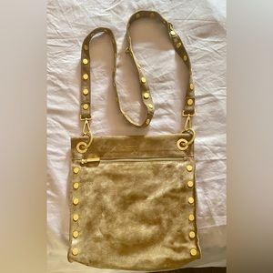 Hammitt crossbody : almond / metallic suede, 12x12 inches NEVER EVER WORN